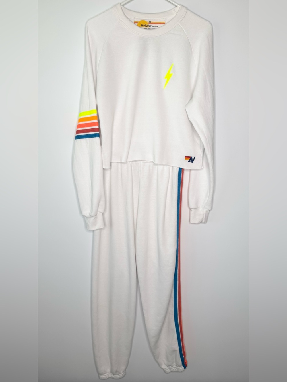 Aviator Nation Bolt Rugby Stitch Cropped Sweatshirt & 5 Stripe Sweatpants Set